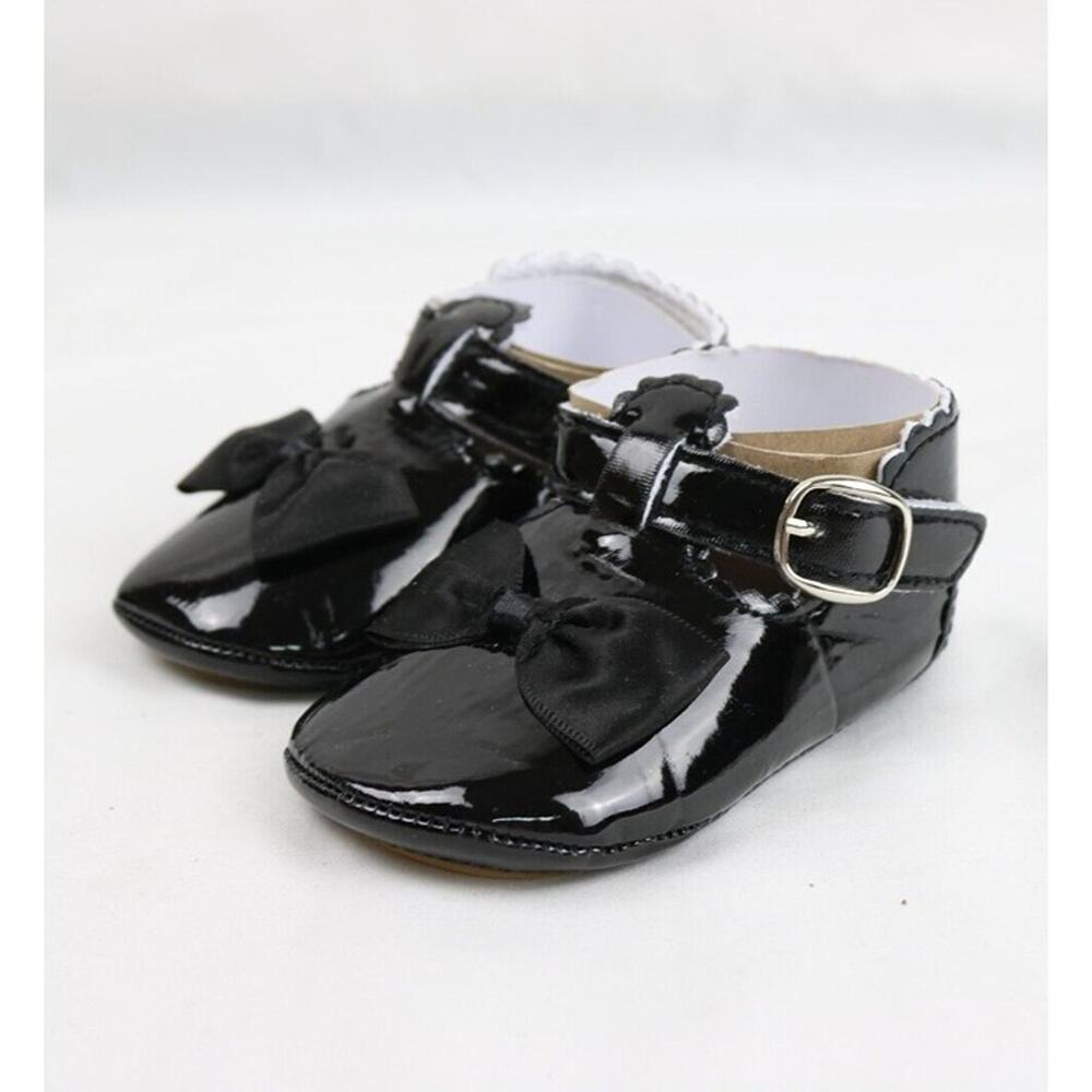 Baby Girl Elegant Patent-Leather Buckle T-Strap Shoes w/ Bowknot, Size 12-18mos.